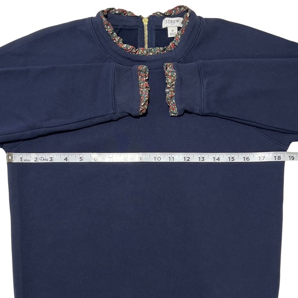 J. Crew Woven Ruffleneck Pullover Sweatshirt Floral Trim Gold Zip Navy Small - Picture 14 of 17